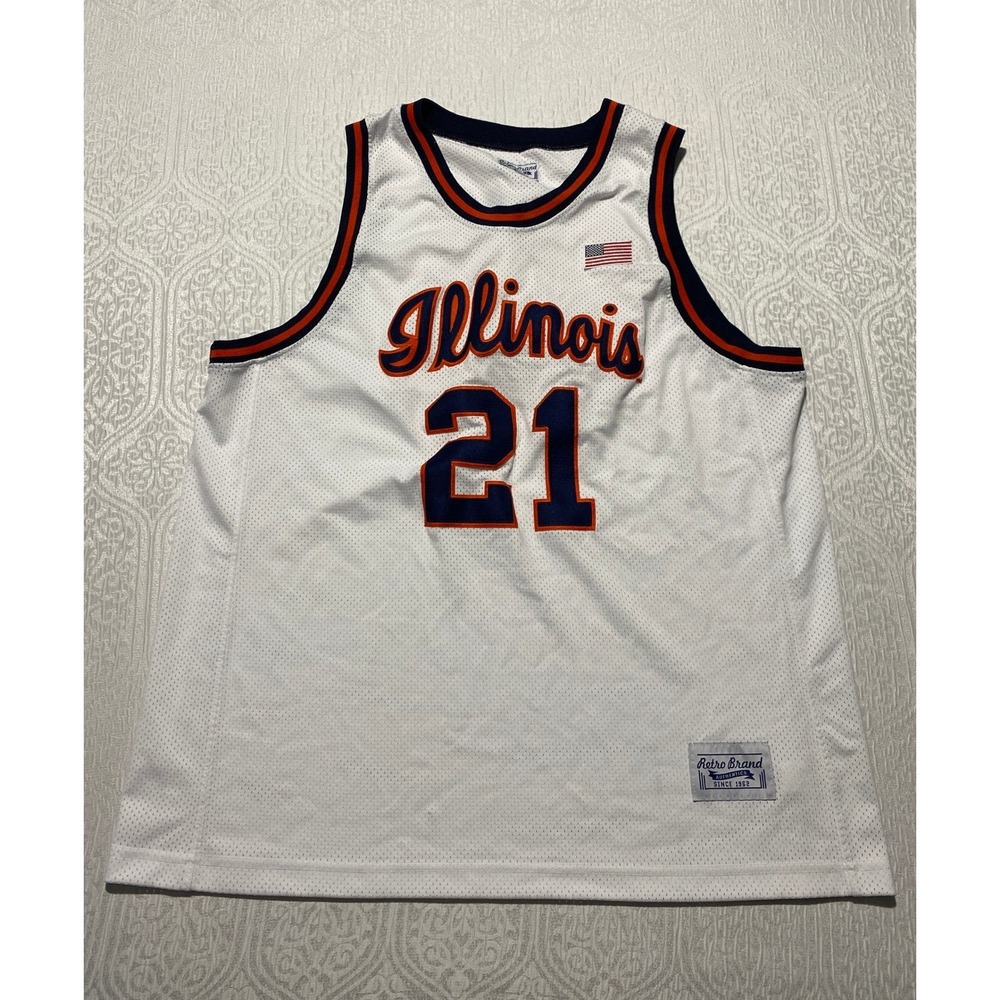 Retro Brand‎ Illinois Fighting Illini Basketball Jersey Mens 2XL White Navy 21